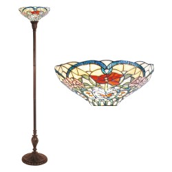 LumiLamp Tiffany Vloerlamp  Ø 35x180 cm  Beige Rood Glas Driehoek Bloemen