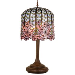 LumiLamp Lampe de table Tiffany Ø 40x84 cm Bleu Rose Verre Rectangle Fleurs