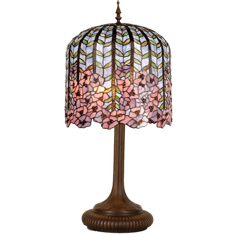 LumiLamp Tiffany Tischlampe Ø 40x84 cm Blau Rosa Glas Rechteck Blumen