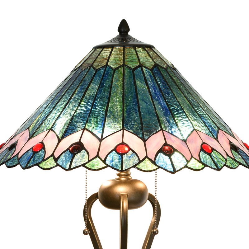 LumiLamp Lampada da tavolo Tiffany Ø 48x73 cm Verde Rosa  Vetro Triangolo