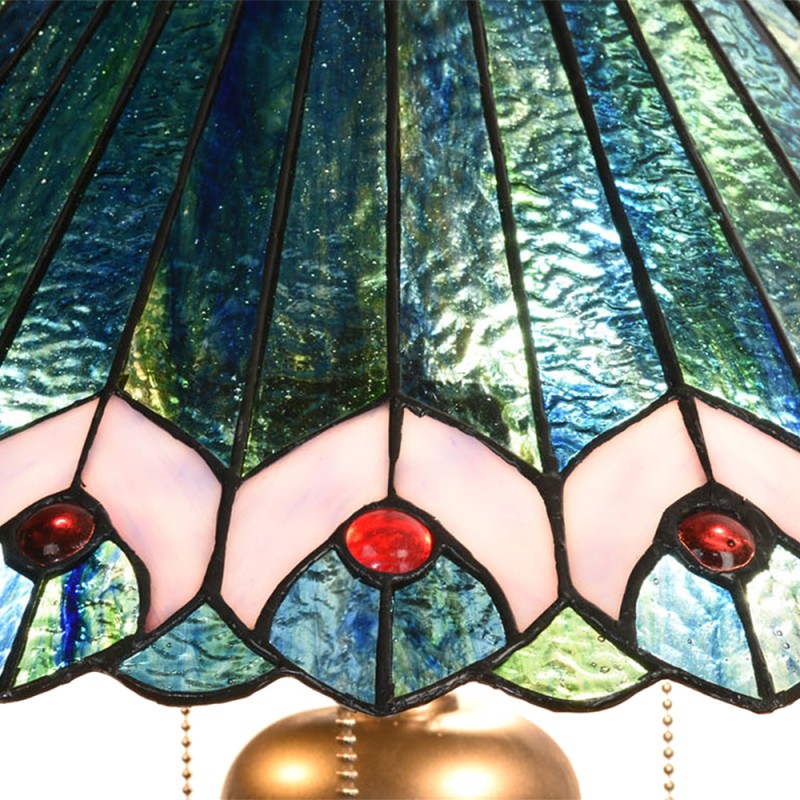 LumiLamp Lampe de table Tiffany Ø 48x73 cm Vert Rose Verre Triangle