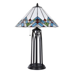 LumiLamp Table Lamp Tiffany Ø 51x75 cm  Beige Blue Glass Triangle