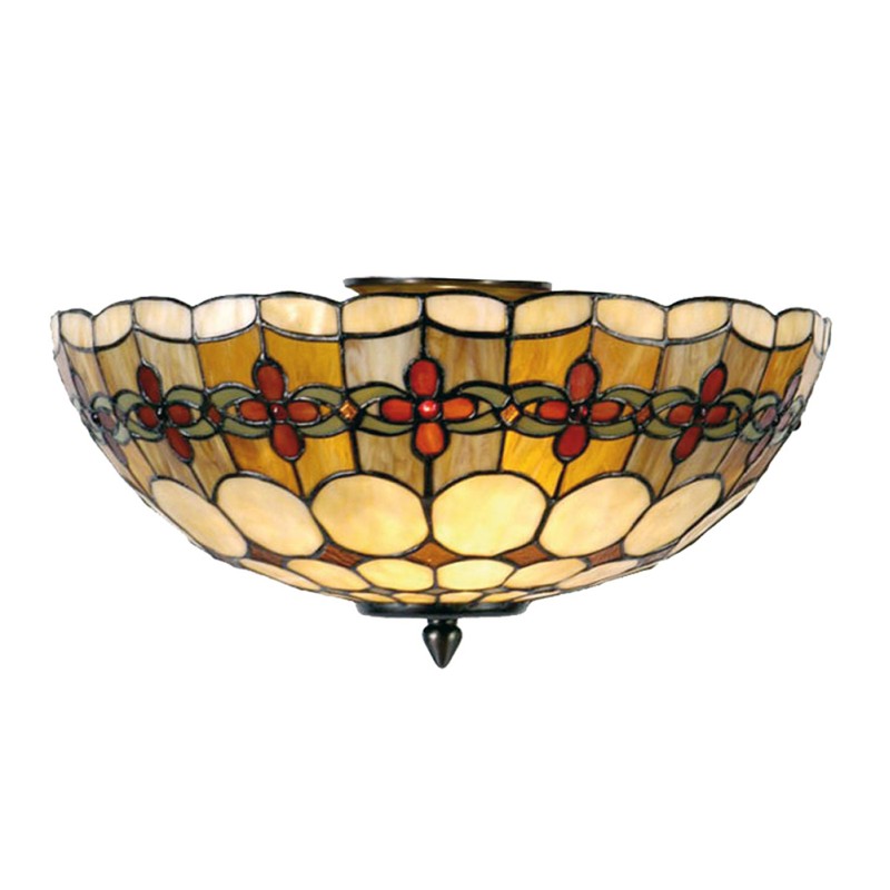 LumiLamp Ceiling Lamp Tiffany Ø 40x24 cm  Beige Red Metal Glass Semicircle Rose