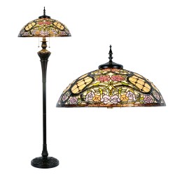 LumiLamp Tiffany Vloerlamp  Ø 55x150 cm  Beige Roze Kunststof Glas Halfrond Bloemen