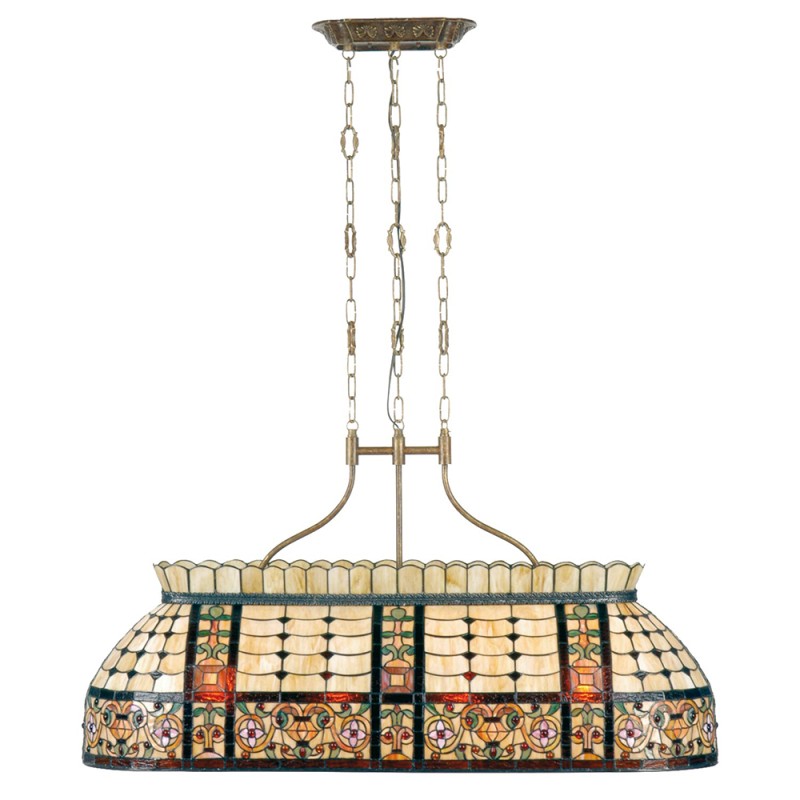 LumiLamp Hanglamp Tiffany  115x34x141 cm Beige Groen Metaal Glas Rechthoek Bloemen