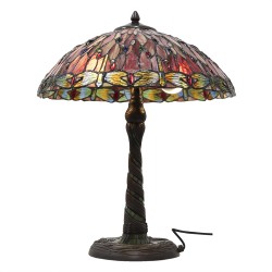 LumiLamp Table Lamp Tiffany Ø 45x56 cm  Red Beige Glass Triangle Dragonfly