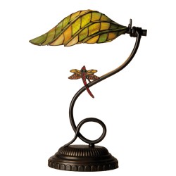 LumiLamp Table Lamp Tiffany Ø 34x45 cm Green Brown Glass Dragonfly