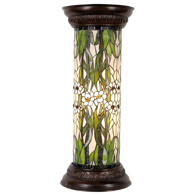 LumiLamp Colonne Tiffany Ø 31x78 cm  Vert Blanc Verre Rond Fleurs