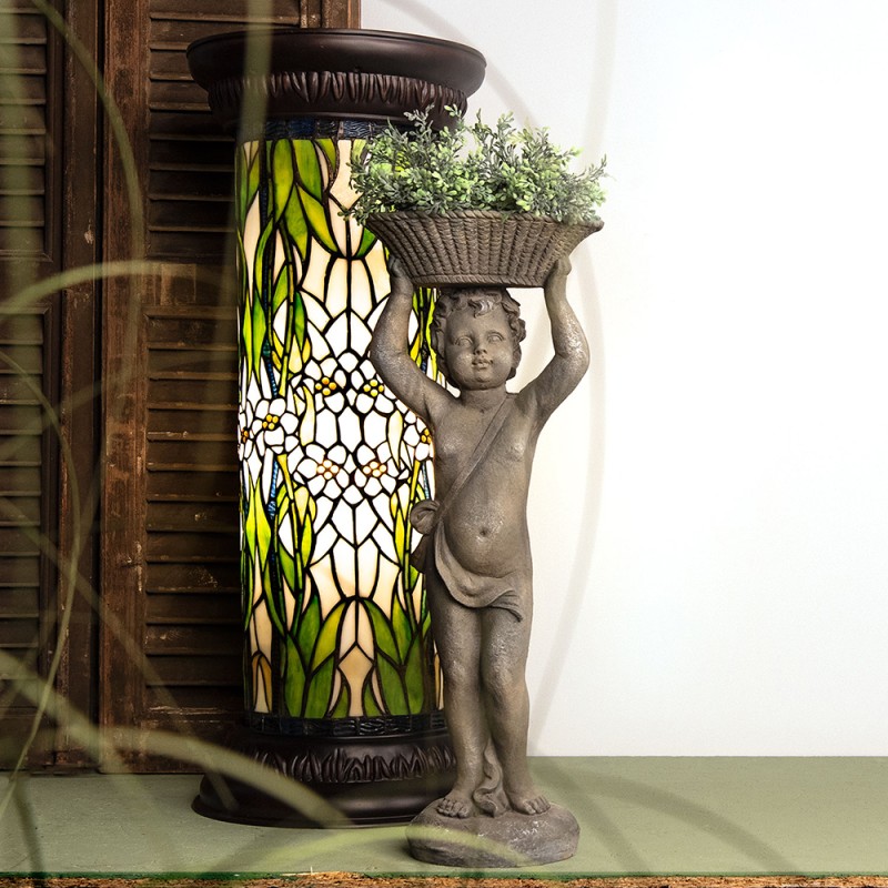 LumiLamp Column Tiffany Ø 31x78 cm  Green White Glass Round Flowers