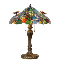 LumiLamp Lampe de table Tiffany Ø 52x65 cm  Bleu Vert Verre Triangle Papillon