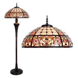 LumiLamp Tiffany Vloerlamp  Ø 57x166 cm  Beige Rood Glas Halfrond Roos