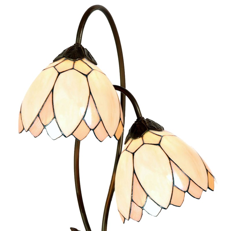 LumiLamp Lampe de table Tiffany Ø 33x61 cm Beige Marron Verre Fleurs