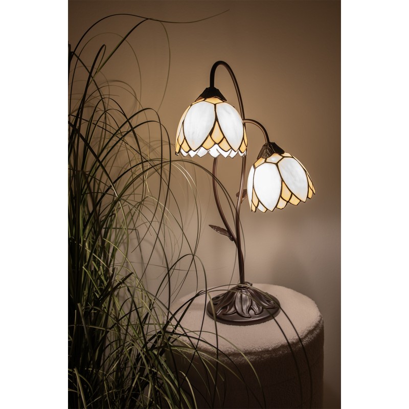 LumiLamp Table Lamp Tiffany Ø 33x61 cm Beige Brown Glass Flowers