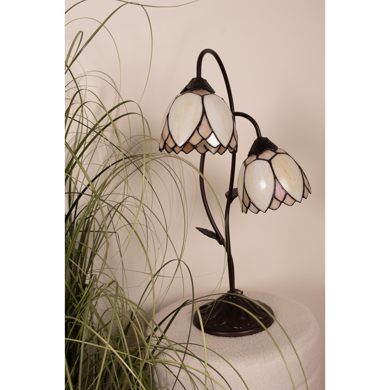 LumiLamp Table Lamp Tiffany Ø 33x61 cm Beige Brown Glass Flowers