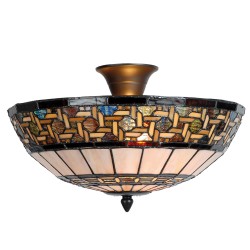 LumiLamp Ceiling Lamp Tiffany Ø 40x23 cm  Brown Beige Metal Glass Semicircle