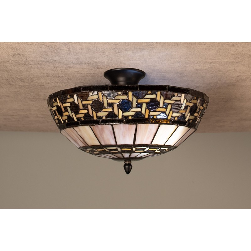 LumiLamp Lampada da soffitto Tiffany Ø 40x23 cm  Marrone Beige Metallo Vetro Semicerchio