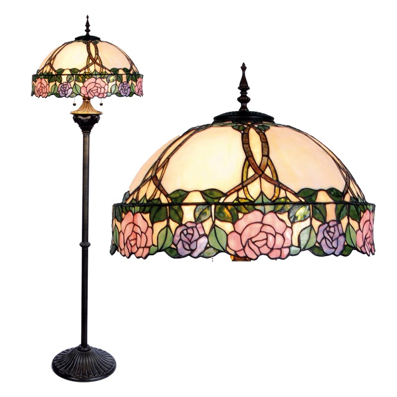 LumiLamp Tiffany Stehlampe Ø 50x164 cm  Rosa Grün Glas Halbkreis Rose