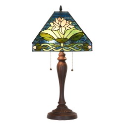 LumiLamp Lampe de table Tiffany 31x31x61 cm Vert Bleu Verre Plastique Carré Fleurs