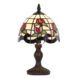 LumiLamp Table Lamp Tiffany Ø 18x30 cm Beige Red Glass Plastic Flowers