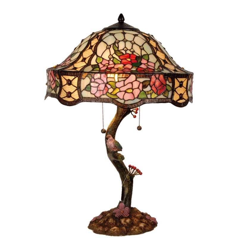 LumiLamp Lampada da tavolo Tiffany Ø 45x62 cm  Verde Rosa  Vetro Fiori