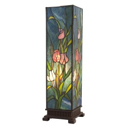 LumiLamp Tiffany Tischlampe 17x17x58 cm  Grün Rosa Glas Quadrat Tulpen