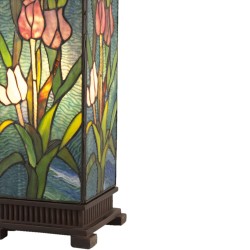 LumiLamp Table Lamp Tiffany 17x17x58 cm  Green Pink Glass Square Tulips