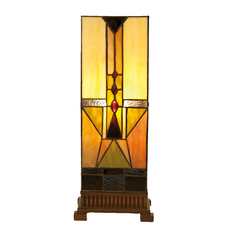 LumiLamp Lampe de table Tiffany 18x18x45 cm  Beige Marron Verre Carré