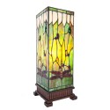 LumiLamp Lampe de table Tiffany 18x18x45 cm Vert Marron Verre Carré Libellule