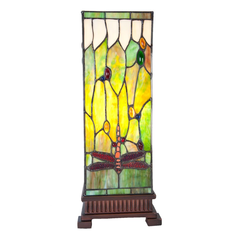 LumiLamp Table Lamp Tiffany 18x18x45 cm Green Brown Glass Square Dragonfly