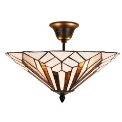 LumiLamp Lampe de plafond Tiffany Ø 40x28 cm  Blanc Marron Métal Verre Triangle