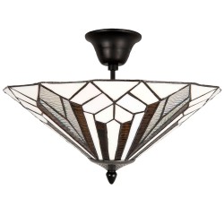 LumiLamp Lampe de plafond Tiffany Ø 40x28 cm  Blanc Marron Métal Verre Triangle