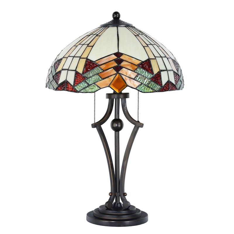 LumiLamp Lampada da tavolo Tiffany Ø 40x60 cm  Beige Rosso Vetro
