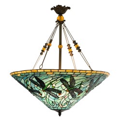 LumiLamp Hanglamp Tiffany  Ø 71x75 cm  Groen Blauw Metaal Glas Libelle