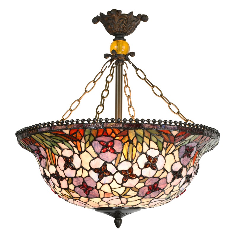 LumiLamp Ceiling Lamp Tiffany Ø 53x60 cm  Red Pink Metal Glass Flowers