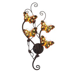 LumiLamp Applique murale Tiffany 32x68 cm Jaune Marron Métal Verre Papillon