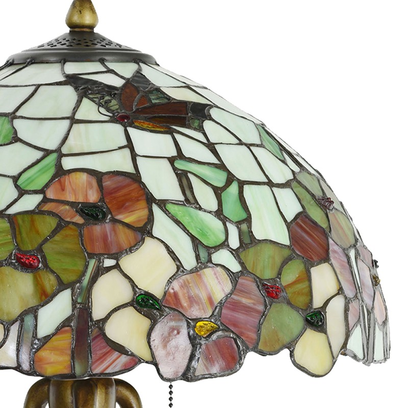 LumiLamp Tiffany Tischlampe Ø 40x63 cm  Beige Rot Glas Blumen