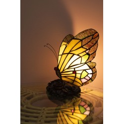 LumiLamp Lampe de table Tiffany Papillon 15x15x27 cm  Jaune Verre