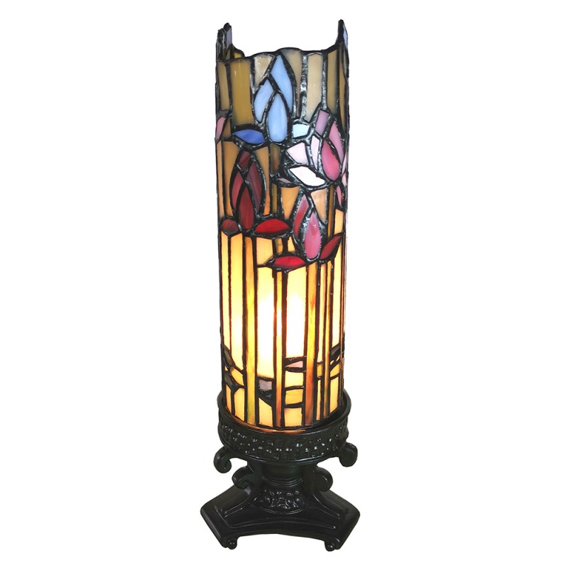 LumiLamp Table Lamp Tiffany 15x15x27 cm Beige Blue Glass Rectangle Flowers