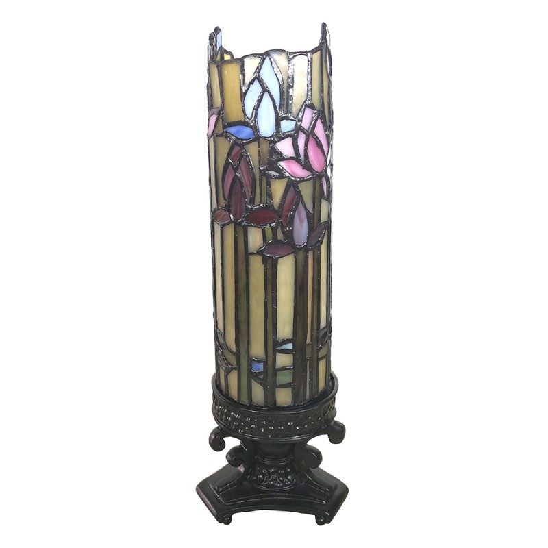 LumiLamp Lampe de table Tiffany 15x15x27 cm Beige Bleu Verre Rectangle Fleurs