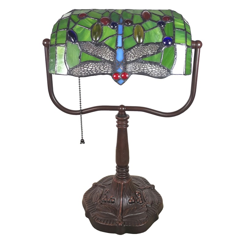 LumiLamp Lampe de table Tiffany 25x25x42 cm  Vert Rouge Polyrésine Verre Libellule