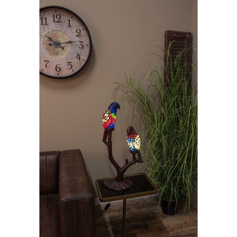 LumiLamp Table Lamp Tiffany 50x24x63 cm Blue Yellow Glass Parrot