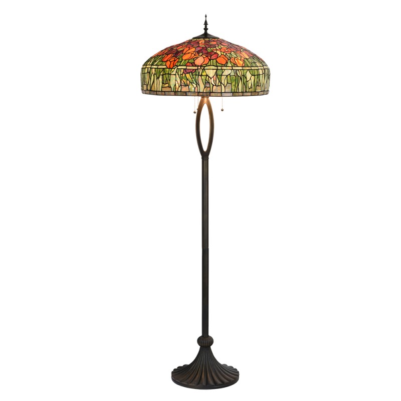 LumiLamp Tiffany Vloerlamp  Ø 56x165 cm  Groen Oranje Glas Tulpen