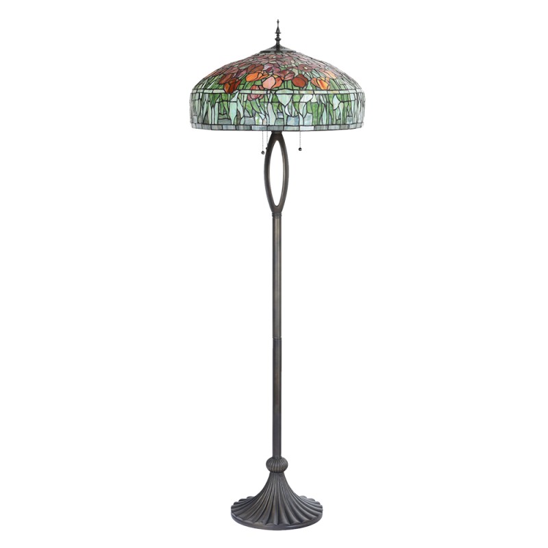 LumiLamp Floor Lamp Tiffany Ø 56x165 cm  Green Orange Glass Tulips