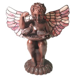 LumiLamp Lampe de table Tiffany Ange 41x26 cm Marron Rose Verre