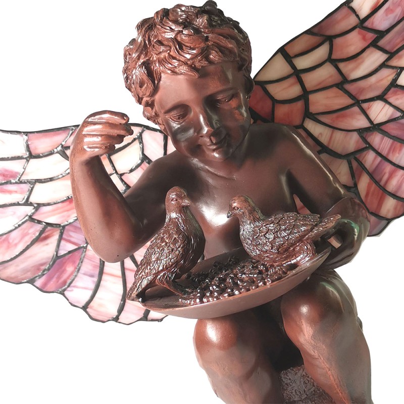 LumiLamp Table Lamp Tiffany Angel 41x26 cm Brown Pink Glass