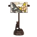 LumiLamp Desk Lamp Banker's Lamp Tiffany 15x33 cm Beige Blue Polyresin Glass Bird