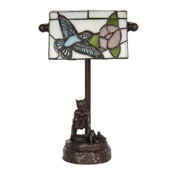 LumiLamp Desk Lamp Banker's Lamp Tiffany 15x33 cm Beige Blue Polyresin Glass Bird