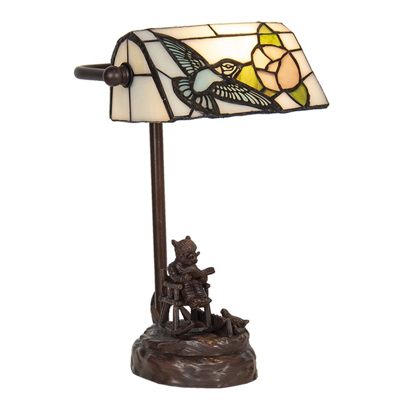 LumiLamp Desk Lamp Banker's Lamp Tiffany 15x33 cm Beige Blue Polyresin Glass Bird