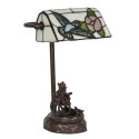 LumiLamp Lampe de bureau Lampe de banquier Tiffany 15x33 cm Beige Bleu Polyrésine Verre Oiseau