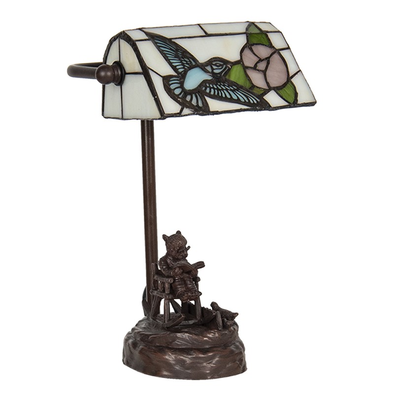 LumiLamp Desk Lamp Banker's Lamp Tiffany 15x33 cm Beige Blue Polyresin Glass Bird